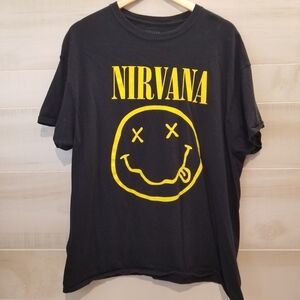 {XL} Nirvana Smiley Face Tee Shirt Yellow Black